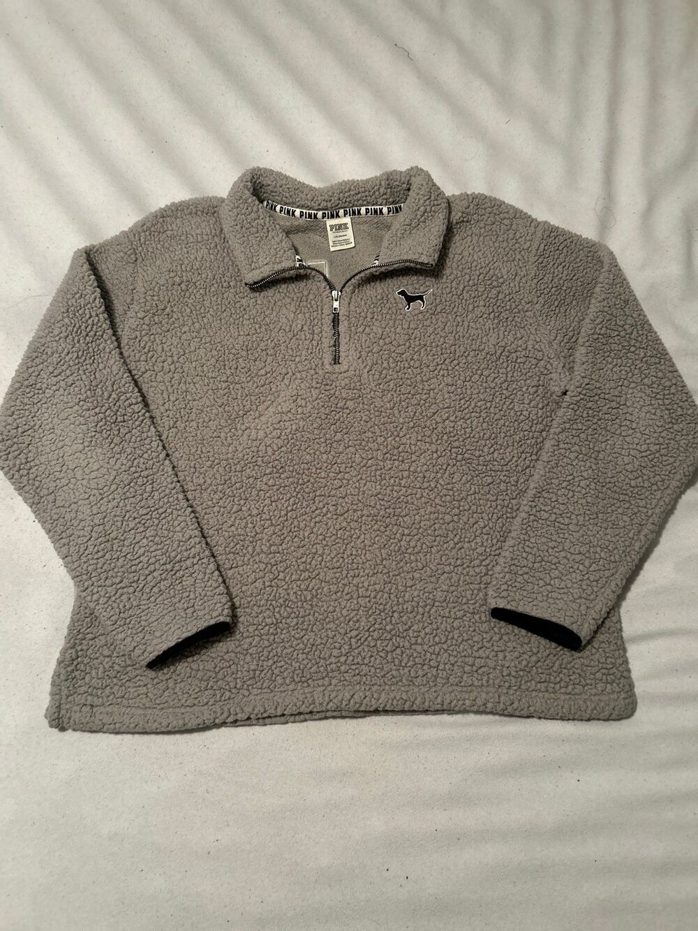 Victoria's Secret PINK Women’s Large Grey Sherpa Quarter-Zip Pullover